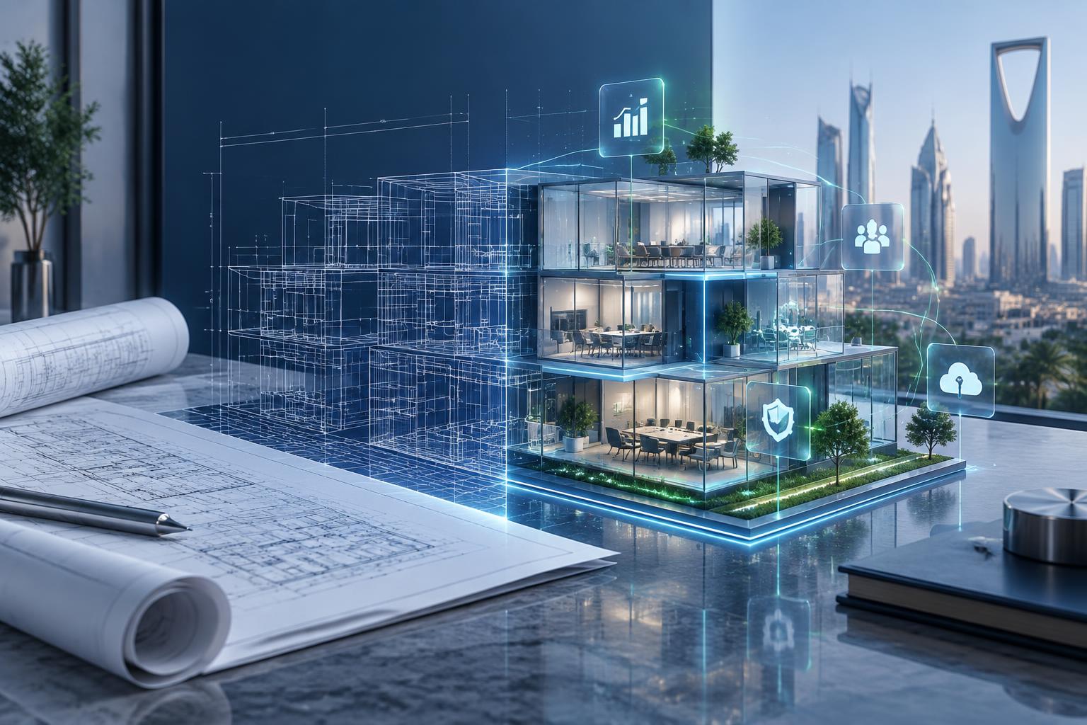 تصور معماري يوضح انتقال الفكرة من مخطط إلى شركة منظمة
